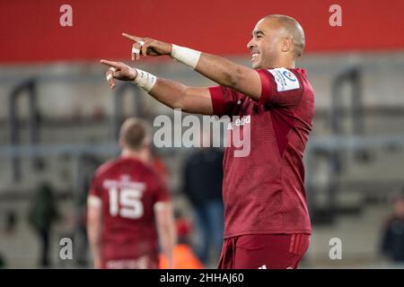 Limerick, Irland. 24th Januar 2022. Simon ZEBO von Münster dankt seinen Fans nach dem Heineken Champions Cup, Runde 4, Pool B Spiel zwischen Munster Rugby und Wespen im Thomond Park in Limerick, Irland am 23. Januar 2022 (Foto von Andrew SURMA/ Quelle: SIPA USA/Alamy Live News Stockfoto