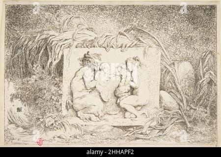 Bacchanale - Satyr und Nymphe mit Kleinkind und Kleinkind Satyr n.d. Jean Honoré Fragonard Französisch. Bacchanale - Satyr und Nymphe mit Kleinkind und Kleinkind Satyr 369319 Stockfoto