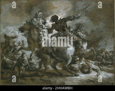 Kavallerie Skirmish mit einem gefallenen Schlagzeuger links 1763 Francesco Casanova Italienisch. Kavallerie Skirmish mit einem gefallenen Schlagzeuger links 336438 Stockfoto