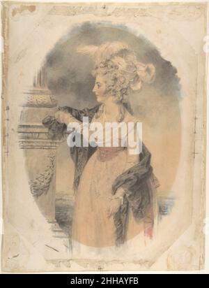 Elizabeth Ford, später Lady Colville of Culross 1785 John Downman der Brite, Welsh Dowman vertritt Elizabeth, die zweite Tochter von Francis Ford of Lears, Barbados in ihren frühen Zwanzigern. Mit einer gefiederten Kopfbedeckung und einem dunklen Mantel lehnt sie sich auf den Sockel einer klassischen Säule, wobei ihr Gesicht im Profil abgebildet ist. 1790 heiratete sie den schottischen Adligen John, 9th Lord Colville of Culross. Elizabeth Ford, später Lady Colville of Culross 341622 Stockfoto