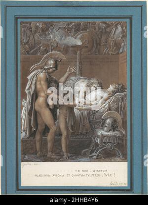 Die Trauer um Pallas ca1790–93 Anne Louis Girodet-Trioson das Projekt von Pierre Didot l'ainé, die Kunst des Buchverlags in den Jahren nach der Revolution wiederzubeleben, bot einigen Studenten Davids ein willkommenes Einkommen. Einige der größten Beispiele der französischen neoklassischen Buchillustration sind das Ergebnis dieser ehrgeizigen Vorhaben, insbesondere die Entwürfe für die Ausgabe Virgil von 1798, die auf Zeichnungen von Girodet und François Gérard basiert.Diese Zeichnung für Buch Eleven der Aeneid zeigt Aeneas und Iulus trauernde Pallas, Der von den Trojanern im Kampf getötet wurde. Der Stockfoto