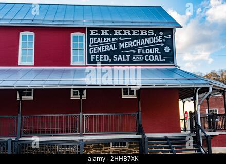 Historischer General Store, Heritage Rail Trail County Park, Glen Rock, Pennsylvania, USA Stockfoto