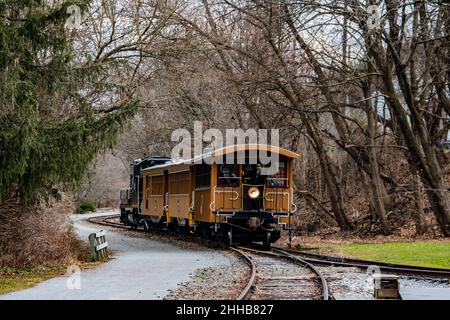 Der NCRR-Zug fährt zurück zur New Freedom Station, Pennsylvania, USA Stockfoto