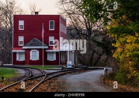 Hanover Junction Bahnhof bei Sunset, York County, Pennsylvania, USA Stockfoto