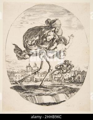 Tod trägt ein Kleinkind, aus „The Five Tods“ (Les cinq Morts) ca. 1648 geätzt von Stefano della Bella Italienisch. Tod, der ein Kleinkind trägt, aus den „fünf Toten“ (Les cinq Morts) 363469 Stockfoto