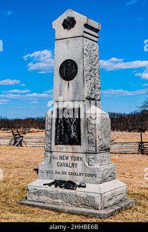 Das 4th New York Volunteer Cavalry Regiment Monument, Gettysburg National Military Park, Pennsylvania USA Stockfoto