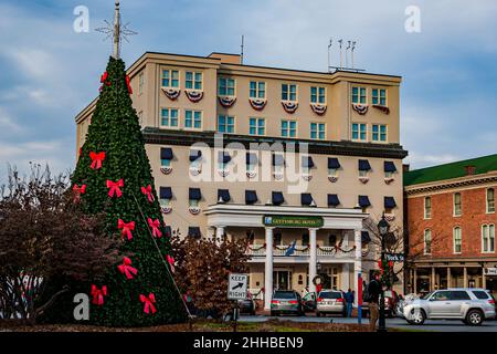 Foto des Gettysburg Hotels während der Weihnachtszeit, Gettysburg, Pennsylvania, USA Stockfoto