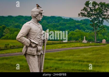Foto des Brooklyn Monument von 14th, Railroad Cut, Gettysburg National Military Park, Pennsylvania USA Stockfoto