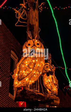 Foto von Illuminated Owls, Hampden, Baltimore, Maryland USA Stockfoto