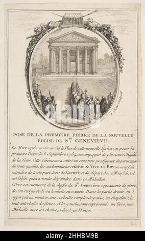 Pose de la Premiere pierre de la nouvelle eglise Sainte-Genevieve 1766 nach Gabriel de Saint-Aubin Französisch. Pose de la Premiere pierre de la nouvelle eglise Sainte-Genevieve 369087 Stockfoto