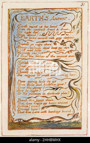 Songs of Innocence and of Experience, copy T, 1789, 1794, 1818 Objekt 31 die Antwort der Erde. Stockfoto