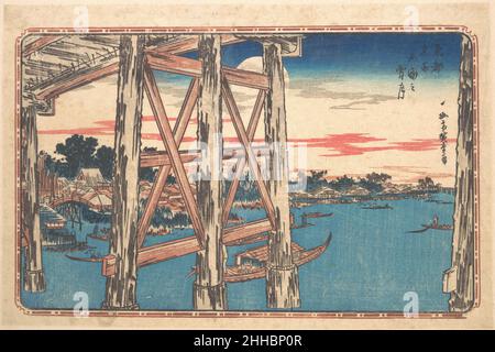 Dämmerungsmond an der Ryōgoku-Brücke Utagawa Hiroshige Japanisch. Dämmerungsmond an der Ryōgoku-Brücke 56886 Stockfoto