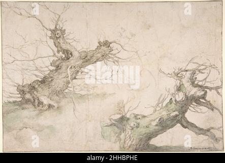 Studien von zwei Pollard Willows; Verso: Wide Landscape Prospect Ende des 16th.–Mitte des 17th. Jahrhunderts Abraham Bloemaert Niederlandisch. Studien von zwei Pollard Willows; Verso: Wide Landscape Prospect 335072 Stockfoto