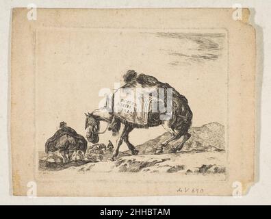 Teller 1: Ein Packpferd, von 'verschiedenen Tieren' (Diversi animali) ca. 1641 Stefano della Bella Italienisch. Teller 1: Ein Packpferd, von 'verschiedenen Tieren' (Diversi animali). „verschiedene Tiere“ (Diversi animali). Stefano della Bella (Italienisch, Florenz 1610–1664 Florenz). Ca. 1641. Radierung; dritter Zustand von drei (De Vesme). Ausdrucke Stockfoto