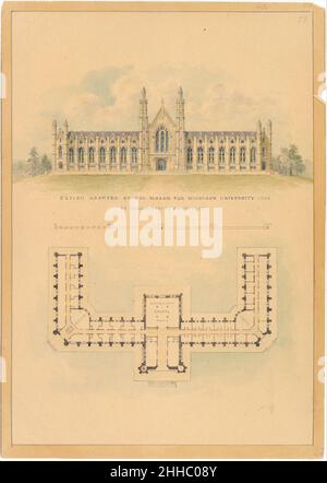 Entwurf von Gouverneur Mason für die University of Michigan übernommen (Höhe und Plan) 1838 Alexander Jackson Davis American. Entwurf, der von Gouverneur Mason für die University of Michigan (Höhe und Plan) 360423 übernommen wurde Stockfoto