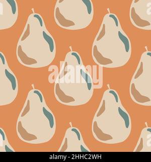 Gesundes Essen abstraktes Nahtloses Muster im modernen Stil mit Birnen. Orangefarbener Hintergrund. Abbildung des Bestandes. Vektor-Design für Textil, Stoff, Geschenkdrap, Stock Vektor