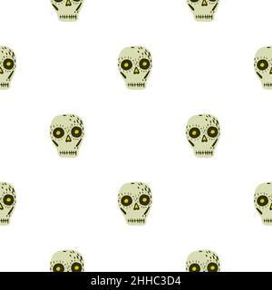 Isoliertes Nahtloses Muster mit mexikanischem Totenkopf-Dekor-Ornament. Beigefarbene Skelettformen auf weißem Hintergrund. Abbildung des Bestandes. Vektor-Design für Textil, Stock Vektor