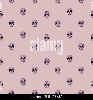 Kleine kreative Totenkopf-Elemente nahtloses Urlaubsmuster. Mexikanische Tradition Kulisse in rosa Farben. Abbildung des Bestandes. Vektor-Design für Textil, Fab Stock Vektor