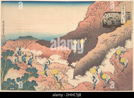 Bergsteigergruppen (Shojin tozan), aus der Serie 36 Ansichten des Fuji-Berges (Fugaku sanjūrokkei) ca. 1830–32 Katsushika Hokusai Japanisch. Gruppen von Bergsteigern (Shojin tozan), aus der Serie 36 Ansichten des Fuji-Berges (Fugaku sanjūrokkei) 55281 Stockfoto