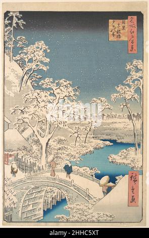 Die Taiko (Trommelbrücke) und der Yuhi-Hügel bei Meguro 1857 Utagawa Hiroshige Japanisch. Die Taiko (Trommelbrücke) und der Yuhi-Hügel bei Meguro 56933 Stockfoto