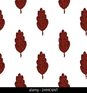 Herbst Blatt Doodle nahtlose Muster. Kastanienfarbenes Laub auf weißem Hintergrund. Vektorgrafik für saisonale Textildrucke, Stoff, Banner, Bac Stock Vektor