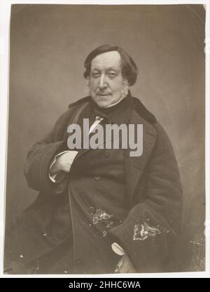 Gioacchino Rossini März 1856 Nadar der französische italienische Komponist und fruchtbare Meister des unbeschwerten Opernbuffas, Gioacchino Antonio Rossini (1792-1868), wurde Théâtre Direktor des 1824-Italien in Paris. Nach Abschluss von William Tell im Jahr 1829 hörte er auf zu schreiben und kehrte nach Italien zurück, wo sich seine Nerven und sein Gesundheitszustand verschlechterten. Als er 1855 nach Paris zurückzog, erholte sich der berühmte Feinschmecker und wurde zu einem beliebten Fixpunkt der Pariser Gesellschaft."Ich komme aus Rossinis', schrieb Léon Escudier Nadar am 5. März 1856. „Er wird morgen von einunddreißig bis zwei frei sein. Tun Sie Ihr Möglichstes, um Cer zu machen Stockfoto