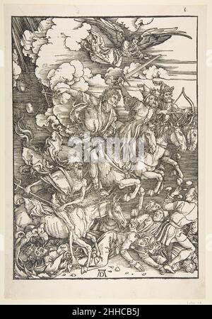 Die vier Reiter, aus der Apokalypse, lateinische Ausgabe, 1511 ca. 1511 Albrecht Dürer Deutsch. Die vier Reiter, aus der Apokalypse, lateinische Ausgabe, 1511 388822 Stockfoto