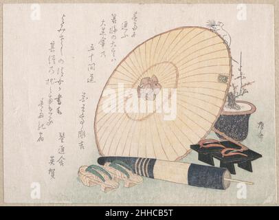 Schirme und Geta (japanische Holzsandalen) wahrscheinlich 1816 Ryūryūkyo Shinsai Japanisch. Schirme und Geta (Japanische Holzsandalen) 54099 Stockfoto