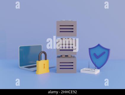 Sicherheitskonzept der Server-Datenbank . 3D Darstellung Rendern von Illustrationen Stockfoto