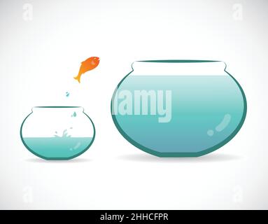 Vektor von Fischen, die aus dem Aquarium springen. Freiheitskonzept. Leicht editierbare Vektorgrafik mit Ebenen. Stock Vektor