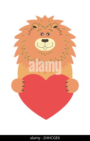 Niedlichen Cartoon Katze Löwe hält ein Herz Zeichen mit Kopierraum. Set valentinstag Grußkarte Banner Einladung Flyer Broschüre. Cartoon handgezeichneten Stil. Kleine Tiere Haustiere in der Liebe, Liebeserklärung. Stock Vektor