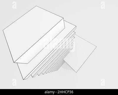 Umriss Drahtmodell eines abstrakten Gebäudes außen, Vogelperspektive, 3D Rendering Illustration Stockfoto