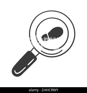 Lupe. Symbol „Nachweis“. Lupensymbol mit Fußabdruck-Symbol im Doodle-Stil. Detektivsymbol. Kinderzeichnung. Handgezeichneter Vektor Stock Vektor