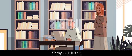 Geschäftsmann mit Assistentin mit Laptop-Geschäftsmann und Sekretärin arbeiten zusammen Stock Vektor