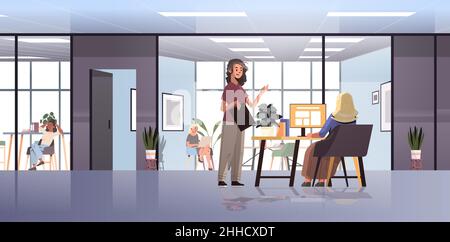 Geschäftsfrauen paar diskutieren während des Treffens Geschäftsleute arbeiten zusammen Teamwork Konzept Büro Interieur Stock Vektor