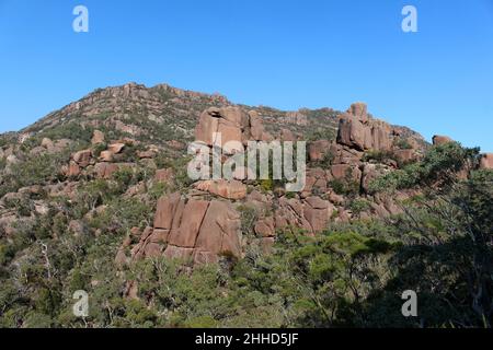 Felsige Landschaft am Wineglass Bay Walk, Freycinet National Park, Tasmanien Stockfoto