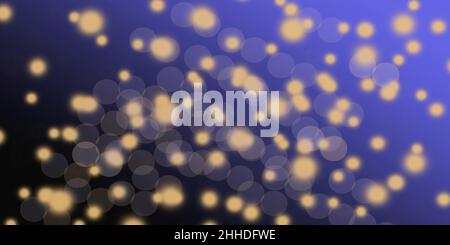 Golden Bokeh Partikel auf blauem Hintergrund, 3D Rendering Stockfoto