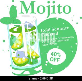 Mojito-Cocktail, Sommergetränk zum ermäßigten Preis Stock Vektor