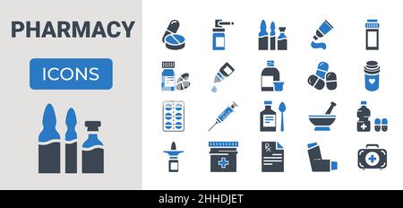 Mit Medikamenten verbundene Vektorsymbole Stock Vektor