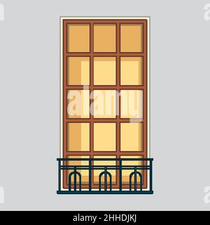 Retro-Fenster im alten europäischen Stil mit kleinen Balkon-Illustrationen Stock Vektor