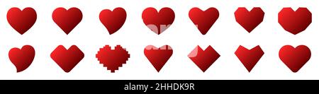 Herzsymbol. Satz roter Herzsymbole. Symbol für romantische Liebe. Konzeptionelle Symbole. Vektorgrafik Stock Vektor
