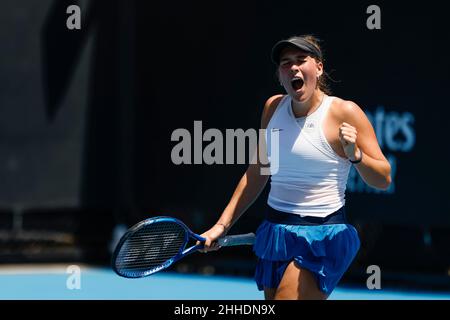 Melbourne, Australien. 24th Januar 2022. Tennis: Grand Slam - Australian Open, Einzel, Junioren, 2nd Runden: Xu (Kanada) - Kuhl (Deutschland). Carolina Kuhl Prost. Quelle: Frank Molter/dpa/Alamy Live News Stockfoto
