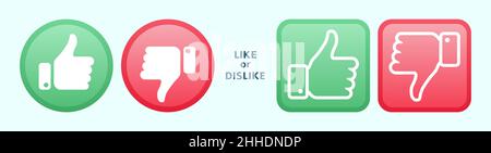 Mag keine Logo-Symbole. Daumen hoch und runter, Social-Media-Zustimmungszeichen. Super-Zeichen, Nichtgefallen von Elementen in runden und quadratischen Formen, Vektorsymbole Stock Vektor