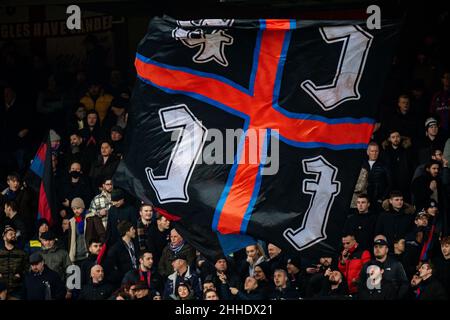 LONDON, ENGLAND - 23. JANUAR: Während des Premier League-Spiels zwischen Crystal Palace und Liverpool im Selhurst Park am 23. Januar 2022 in London, UN Stockfoto