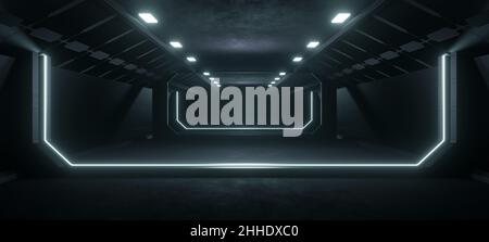 Dystopischer Cyber Warehouse Club mit hellem Schiefer Graue Farben futuristische Hintergrundtapete Alien Futuristisches Konzept als Tapete verwendet 3D Illustration Stockfoto