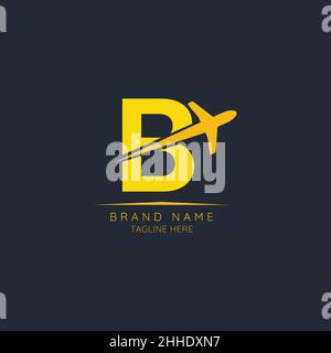 Anfangsbuchstabe B Logo Design integriert Flugzeug. Minimalistisches und modernes Vektor-Illustration-Design für Unternehmen geeignet. Fluggesellschaft, Flugzeug, Luftfahrt, Stock Vektor