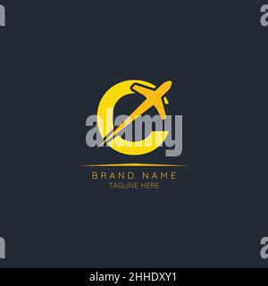 Anfangsbuchstabe C Logo Design integriert Flugzeug. Minimalistisches und modernes Vektor-Illustration-Design für Unternehmen geeignet. Fluggesellschaft, Flugzeug, Luftfahrt, Stock Vektor