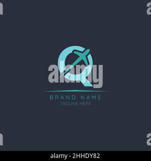 Anfangsbuchstabe Q Logo Design integriert Flugzeug. Minimalistisches und modernes Vektor-Illustration-Design für Unternehmen geeignet. Fluggesellschaft, Flugzeug, Luftfahrt, Stock Vektor