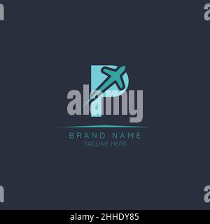 Anfangsbuchstabe P Logo Design integriert Ebene. Minimalistisches und modernes Vektor-Illustration-Design für Unternehmen geeignet. Fluggesellschaft, Flugzeug, Luftfahrt, Stock Vektor