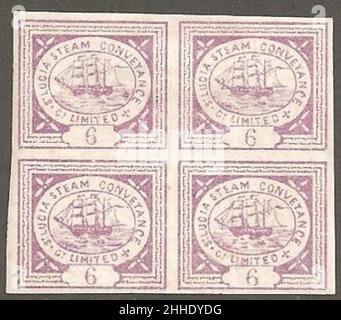 St. Lucia Steam Conveyance Company Limited 6 Pence Briefmarken c. 1872. Stockfoto